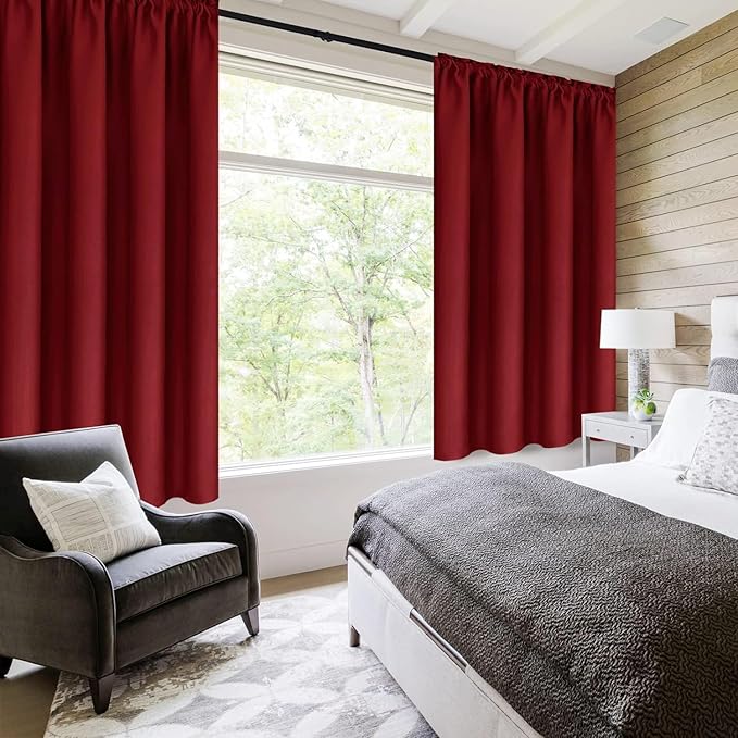 DWCN Blackout Curtains for Living Room Thermal Insulated, Energy Saving & Noise Reducing Bedroom Curtains, Amaranth Red, W 70x L 63 Inch, Set of 2 Rod Pocket Curtain Panels