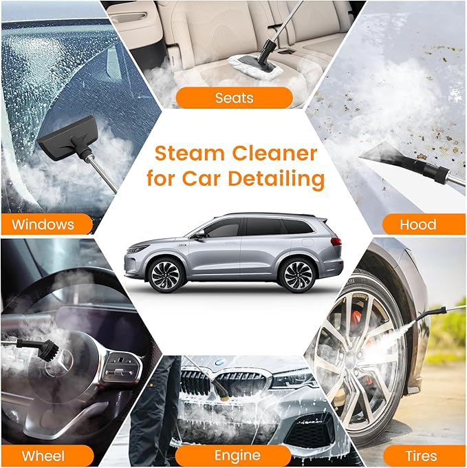 Pressurized Steam Cleaner, 3-Level Adjustable Handheld Steamer Cleaning for Home, 15s Fast Heat-Up & 47.3oz Tank, 2500W Multi-Surface Portable Steamer for Floor/Grout/Car/Kitchen & Bathroom