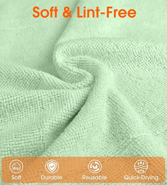 Roll of Microfiber Cleaning Cloth –100 Pack, Tear Away Microfiber Towels, Reusable, Washable, Scratch-Free, Cleaning Supplies,Kitchen Towels for Car, Home, Kitchen, Dishes(Bean Green)