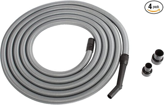 Cen-Tec Systems 30 Ft. Premium Shop Vacuum Extension Hose with 2 tank adapters and 1.25" curved end, Silver