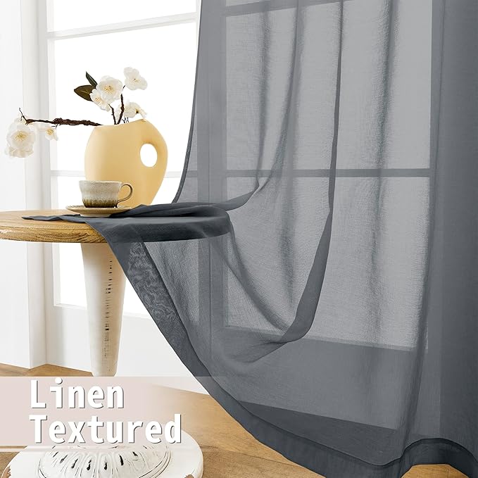 Tollpiz Sheer Door Curtains Closet Linen Textured Curtain Sheers Doorway Light Filtering Voile Patio Glass Door Rod Pocket Curtains French Door, 54 x 80 inches Long, Dark Grey, Set of 1 Panel