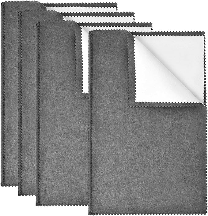 SEVENWELL 4pcs Jewelry Polishing Cleaning Cloth Large 10'' x 12'' for Sterling Silver Jewelry Gold, Diamond, Platinum, Precious Stones, Coins (Dark Gray)