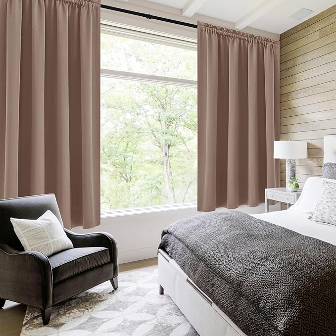 DWCN Blackout Curtains for Living Room Thermal Insulated, Energy Saving & Noise Reducing Bedroom Curtains, Khaki, W 52x L 36 Inch, Set of 2 Rod Pocket Curtain Panels