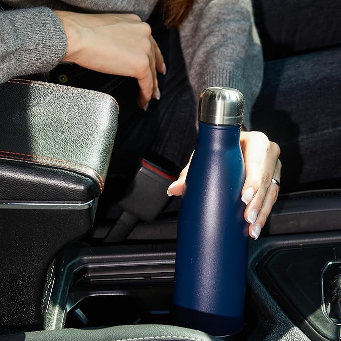 MEWAY 17oz Sport Water Bottle 4 Pack Vacuum Insulated Stainless Steel Leak-Proof Double Wall Cola Shape Water Bottle,Keep Drinks Hot & Cold(Navy,4 Pack)