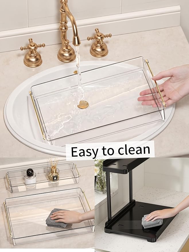 heart & home 1-Pack Under Sink Storage Organizer for Kitchen & Bathroom Cabinets with Removable Washable Tray, Tool-Free Assembly – Multi-Purpose for Kitchen Countertop, Vanity, & Laundry Room，Black