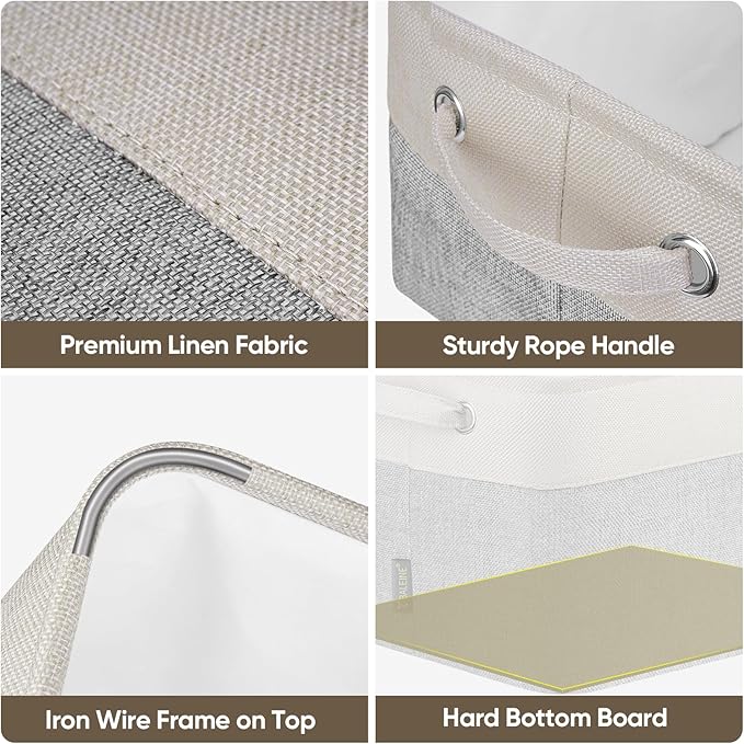 BALEINE 4 Pack Fabric Storage Bins for Shelves, Linen Storage Baskets for Organizing, Decorative Closet Bins for Clothes, Home (Grey, 12"x8"x8")