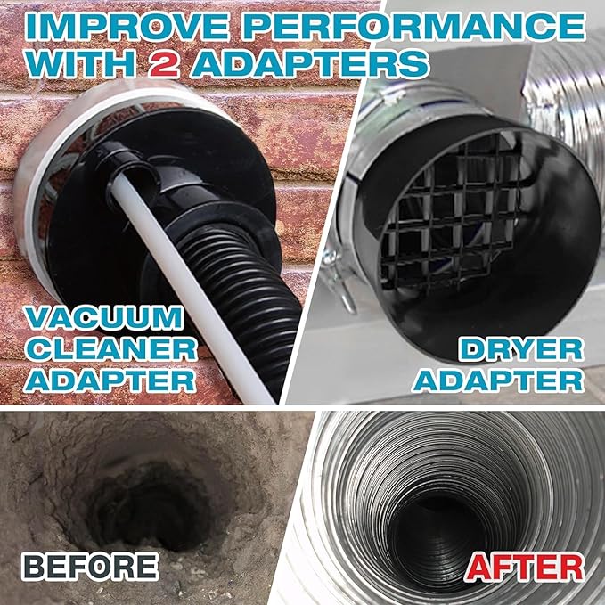Sealegend 47-Piece 52-Feet Dryer Vent Cleaner Kit, Dryer Cleaning Tools, Omnidirectional Dryer Lint Vacuum Attachment, Dryer Vent Brush, Universal Vacuum & Dryer Adapters (Blue)
