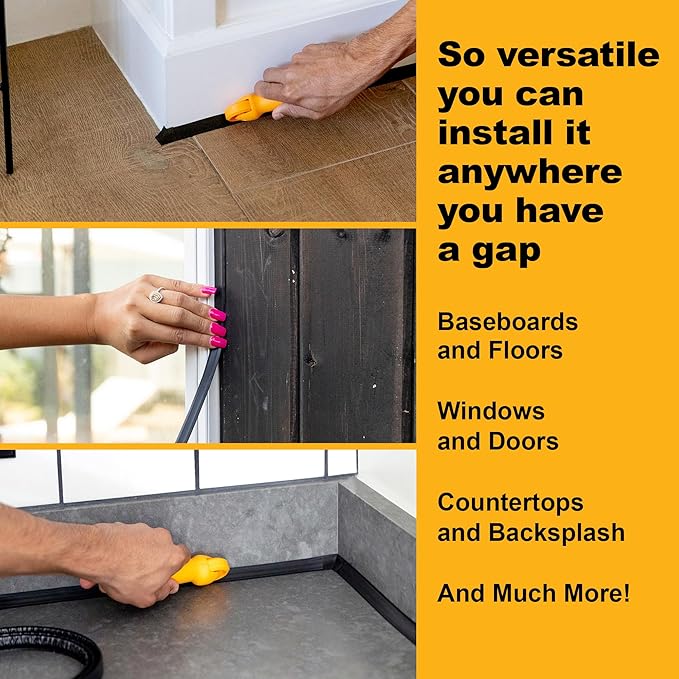 InstaTrim The Original Flexible Trim - 10ft Black 1/2" Wide Caulk Tape - Adhesive Trim with Many Uses Including Caulking for Bathtubs, Sinks, Counters, Tile, Floors - Made in USA