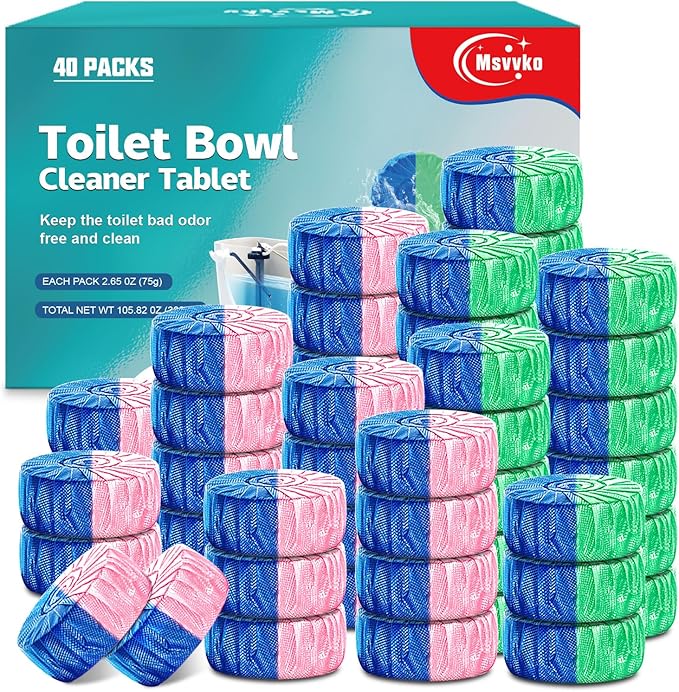 Toilet Bowl Cleaner Tablets 40 Packs, Two Colors Toilet Bowl Cleaners with Sustained-Release Technology, Keep Bathroom Toilet Stain Free and Prevent Limescale Buildup, 106oz