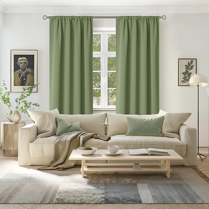 BGment Olive Green Blackout Curtains 84 Inch Length for Living Room - Rod Pocket Thermal Insulated Room Darkening Drapes Privacy for Dining Bedroom, 2 Panels, 52 x 84 Inch