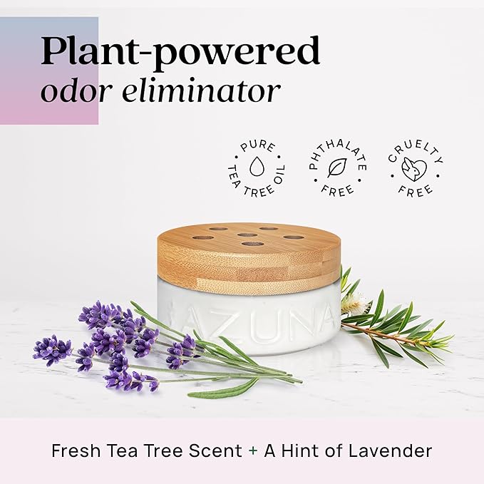 Azuna Air Freshener & Odor Eliminator for Strong Odor | 4 Room Kit Includes (4) Empty Luxe Glass Jar & 24oz Gel Refill with Tea Tree Essential Oil | Aromatherapy | Last 60-90 Days