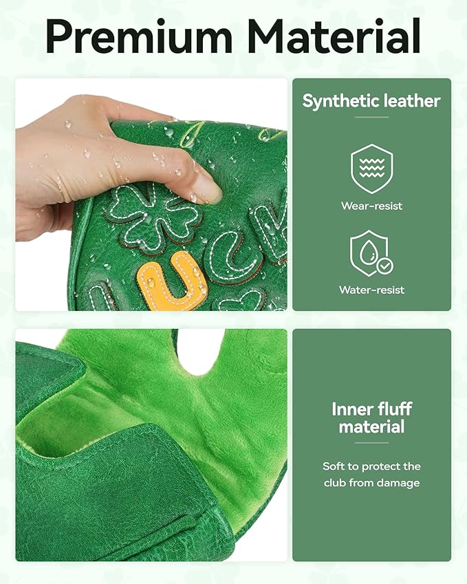 Golf Headcovers Golf Club Head Covers Four Leaf Clover Good Luck Charm - Clover Style Premium Leather Driver Fairway(FW) Wood Hybrid(UT) with Number Tags