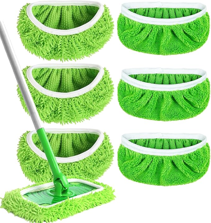 Reusable Microfiber Mop Pads Washable Wet Pads Compatible with Swiffer Sweeper Refills Pads for Wet & Dry Sweeping Cloths Mop Head Replacement for Household Cleaning (Green 6PCS)