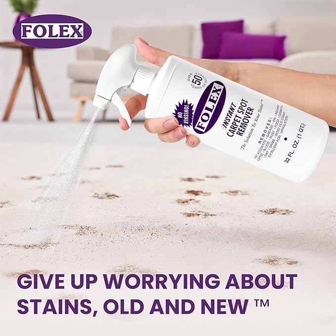 FOLEX Instant Carpet Spot Remover 128 oz - Powerful Stain Remover for Carpets, Upholstery & Rugs - Eliminates Pet Stains, Grease, Red Wine, Food, Makeup & More - With Reusable Cleaning Cloth - 2 Pack