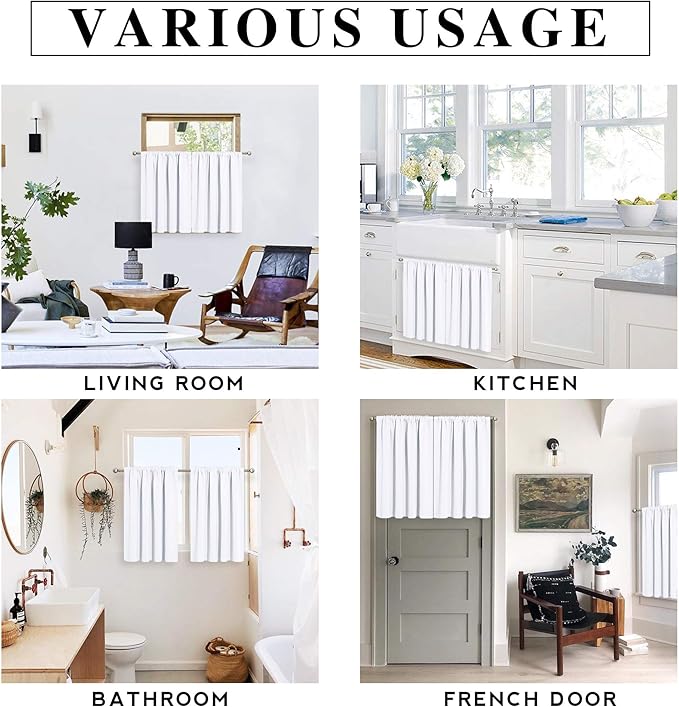 RYB HOME Room Darkening Curtains for Small Window Lower Portion Decor Energy Saving Drapes for Kitchen Bedroom Bathroom Downstairs Window RV Curtains, 42 x 36, Pure White, 2 Panels