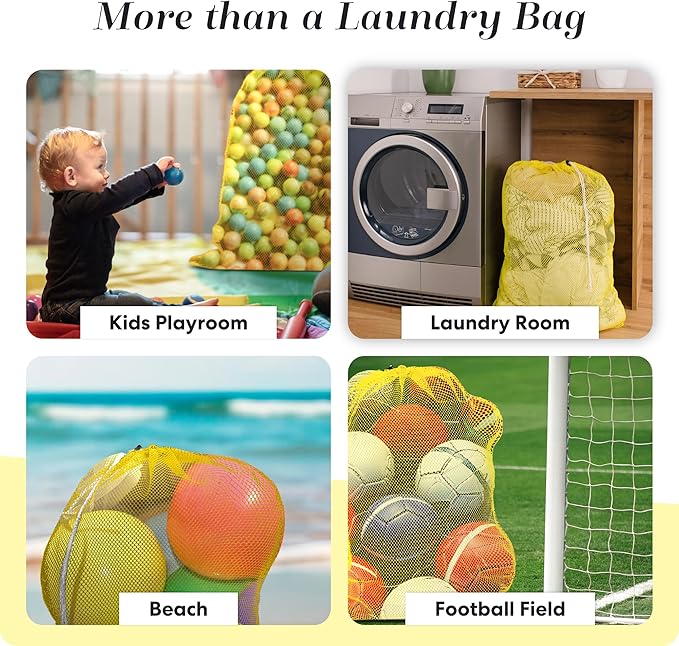 Handy Laundry Mesh XL Laundry Bags - Durable, Machine Washable with Secure Drawstring Closure - Perfect for College Dorms, Laundromats, Apartments (Yellow, Large 24" x 36", 2-Pack)