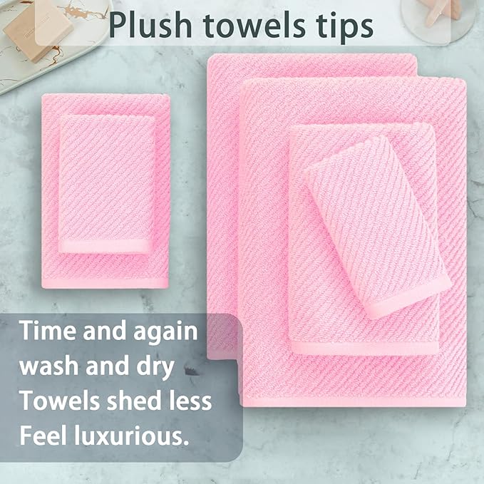 Pink Towels - 100% Cotton, Soft, Quick Dry, Lightweight, Towel Set of 6, 2 Large Bath 30" x 56", 2 Hand 18" x 28", 2 Washcloths 13" x 13", Pink Towels Bathroom Sets, Luxury Towel Gift Set
