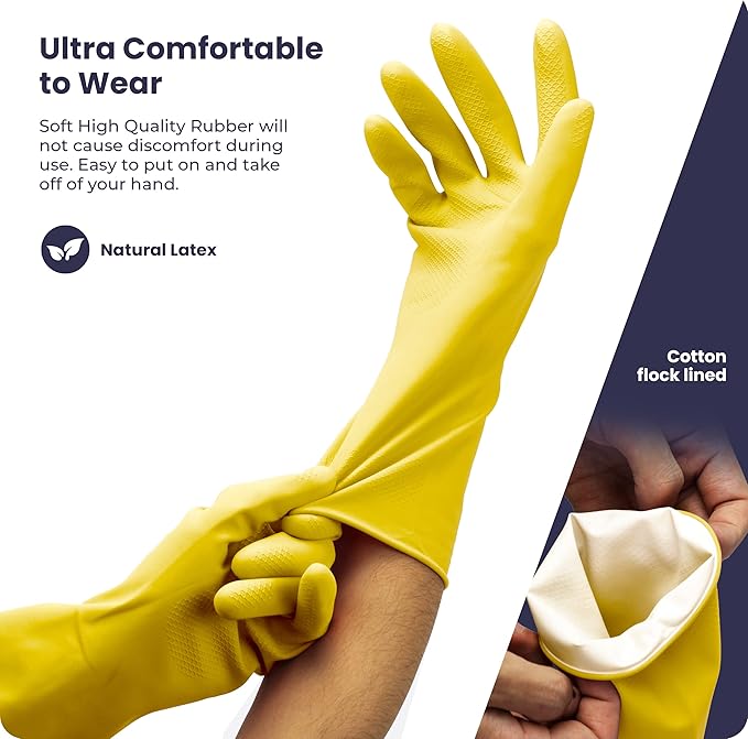 FMP Brands 3/6/12/60 Pairs Cleaning Gloves, Waterproof Rubber Gloves for Washing Dishes, Non-Slip Latex Dishwashing Gloves