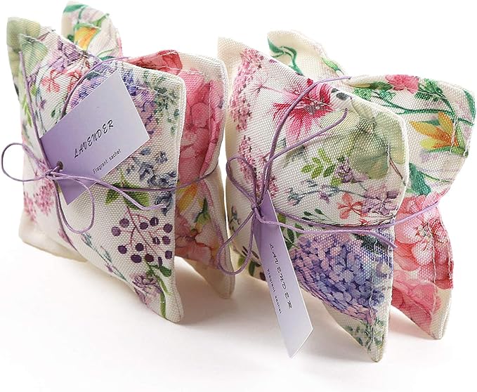 AUCUDA 4 Packs Lavender Scented Sachets Bags for Drawers and Closets, Autumn Long-Lasting Fragrance Packets Mesh Pillow for Fall, Farmhouse, Bedroom, Handcrafted Potpourri Organza Dried for Clothes.