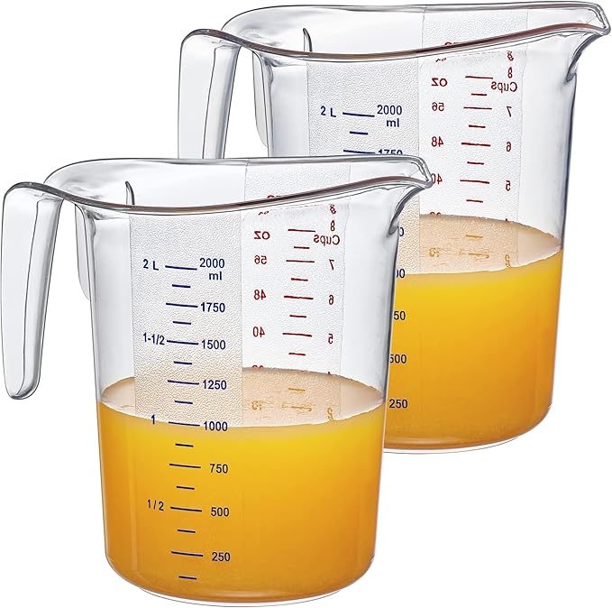Amazing Abby - Melissa - 64-Ounce Plastic Measuring Pitcher (2-Pack), 8-Cup (2-Quart) Food-Grade Measuring Jug, Unbreakable, Stackable, Dishwasher-Safe, Great for Oil, Vinegar, Flour, and More