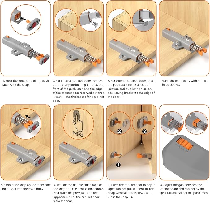 Push to Close Cabinet Latch, Jiayi 10 Pack Push Open Hardware, Cabinet Press Out Latch for Door, Non-Magnetic RV Drawer Closure, Heavy Duty RV Door Catch, Touch Latch for Kitchen