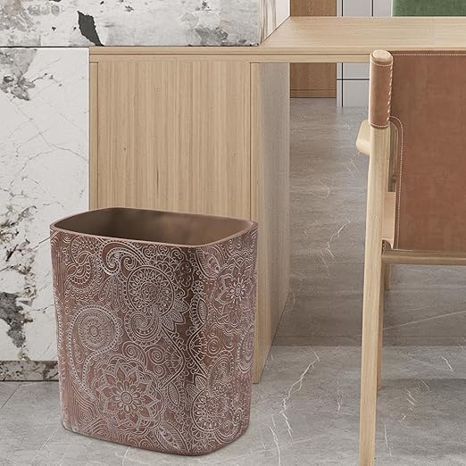 Polytree Boho Flowers Bathroom Trash Can 1.8 Gallon(7 Liter) Small Kitchen Garbage Can,Living Room Bedroom Trash Can, Decor Wastebasket for Home Office,Retro Brown
