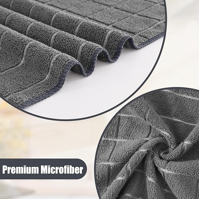 Homaxy Microfiber Kitchen Towels and Dishcloths Set, 12 Pack Soft and Absorbent Dish Hand Towels Bulk, 28 x 16 Inch & 12 x 12 Inch Quick Drying Rags for Washing Dishes, Grey