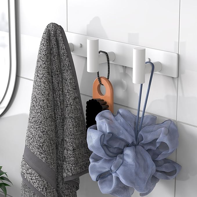 VAEHOLD Hat and Coat Wall Mount Rack - Hooks for Robes, Bags, Keys, and Towels - Bathroom Towel Hanger Organizer (White, “T“ Shape 3 Hooks 2 Pack)