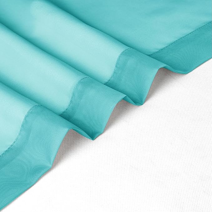 Chyhomenyc Turquoise Sheer Curtains 54 Inch Long 2 Panels, Light Filtering Rod Pocket Voile Short Curtains Drapes for Living Room Bedroom Small Windows, 42Wx45L Inches