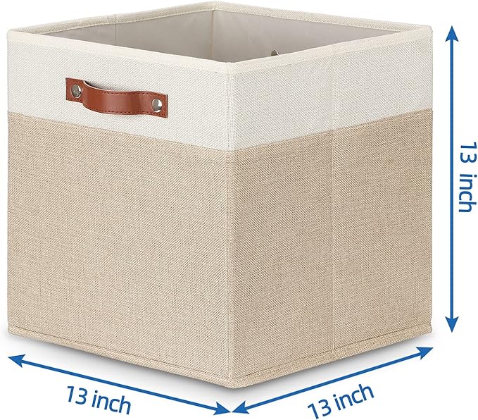 Temary Cube Storage Bins 13 Inch Fabric Storage Cubes Storage Baskets for Shelves Closet Baskets for Cube Storage with Leather Handles, Cloth Organizer Bins for Home