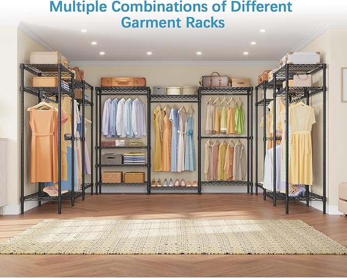 VIPEK V5 Plus Large Portable Closet Rack Freestanding Wardrobe Closet, Multi-Functional Clothes Rack Heavy Duty Metal Clothing Rack for Hanging Clothes, 85.4" L x 15.7" W x 76.4" H, Black
