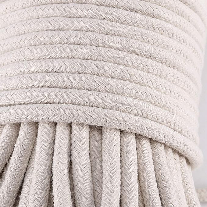328 Feet 1/4 Inch White Natural Cotton Rope, Cotton Clothesline Rope, All-Purpose Craft Rope for Clothes Hanger, Garden Flower Potted Plants, Laundry Line Dryer