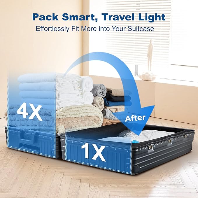 HOUSE DAY 10 Small Vacuum Seal Bags For Clothing Travel, 80% Space Saving Travel Vacuum Bags with Electric Pump, Vacuum Storage Bags For Clothes, Bedding, Moving, Camping, Toys, Storage & Organization