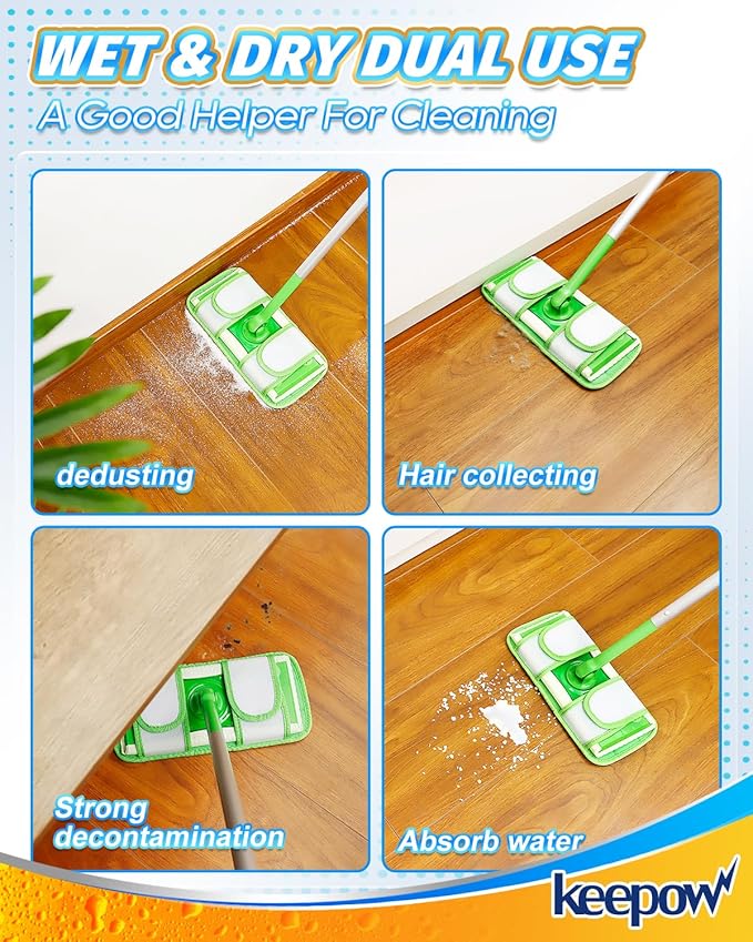 Keepow Reusable Mop Pads Refills Compatible with Swiffer Sweeper and Sweep & Mop Deluxe, Microfiber Wet Mopping Cloths Dry Sweeping Floor Cleaning Mop Pad Refill, Mop Head Replacements Part 3 Pack
