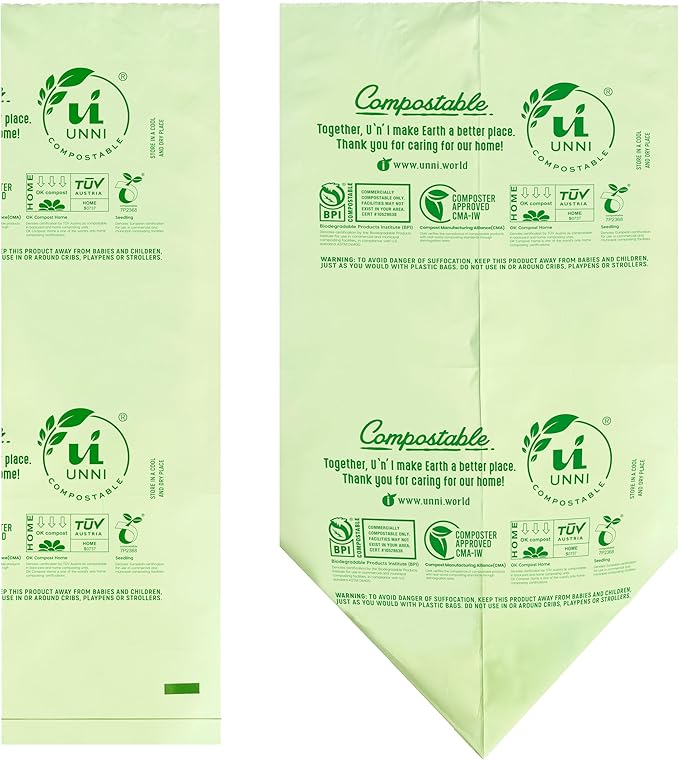 UNNI Compostable Lawn & Leaf Bags, 30-33 Gallon / 124 Liter, 40 Count Value Pack, Extra Thick 1.1 mil Yard Waste & Food Scrap Liners, BPI, CMA & OK compost HOME Certified (Meets ASTM D6400)