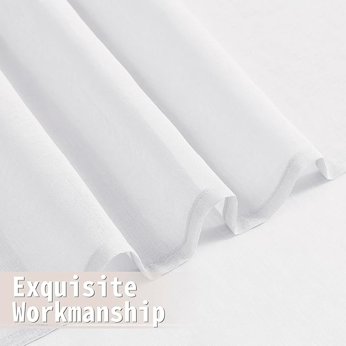 Tollpiz Short Sheer Door Curtain Closet Linen Textured Curtain Sheers Doorway Light Filtering Voile Patio Glass Door Rod Pocket Curtains French Door, 54 x 54 inches Long, White, Set of 1 Panel