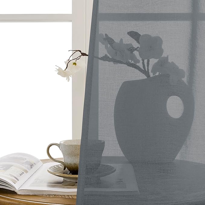 Tollpiz Sheer Door Curtains Closet Linen Textured Curtain Sheers Doorway Light Filtering Voile Patio Glass Door Rod Pocket Curtains French Door, 54 x 80 inches Long, Dark Grey, Set of 1 Panel
