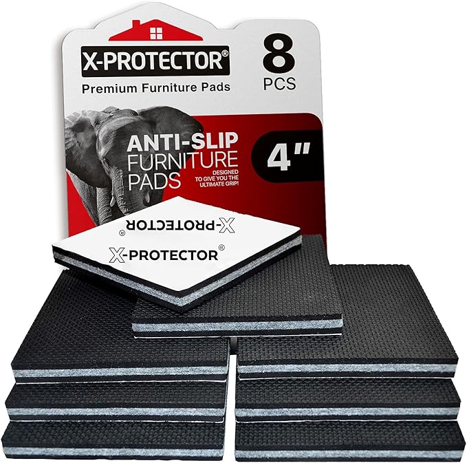 Non Slip Furniture Pads X-PROTECTOR - 8 PCS 4" - Premium Furniture Grippers! Rubber Feet Hardwood Floor Protectors for Furniture Legs - Couch Stoppers - Keep Your Furniture in Place Forever!