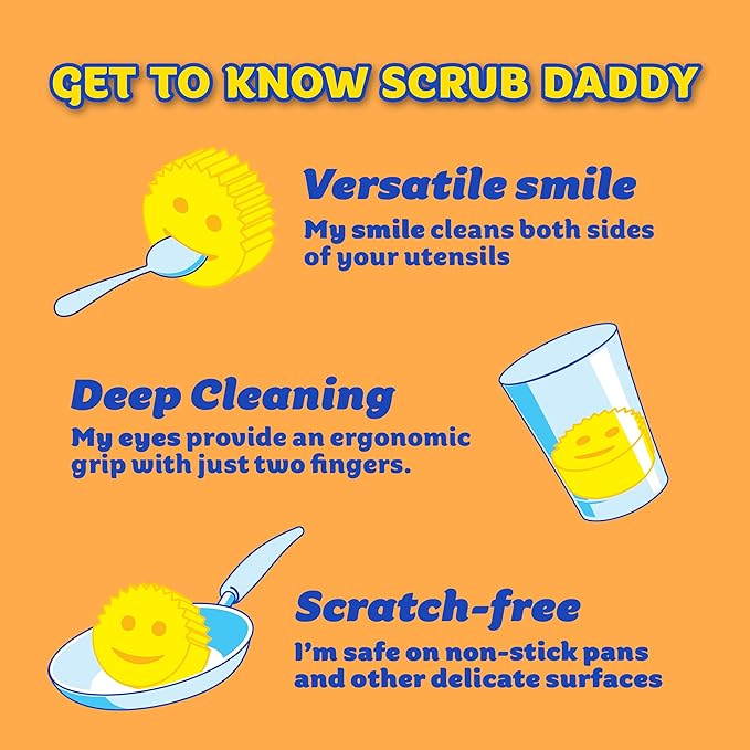 Scrub Daddy + 2x Cif All Purpose Cleaning Cream, Lemon - Multi Surface Household Cleaning Cream Scratch-Free Multipurpose Dish Sponge