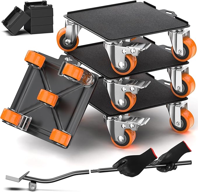2000 lb Capacity - Heavy Duty Furniture Movers with Wheels and Moving Dolly, Includes Furniture Lifter Jacks Tool Set, Gliders, Sliders, 5 Rollers Casters Cart. Easily Move Furniture, Piano, Equipment