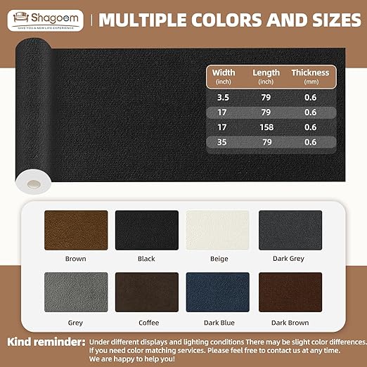 Suede Repair Patch, 17X79 Inch Fabric Large Repair Tape, Self-Adhesive Patches for Furniture, Sofa, Car Interior, Shoes, Hand Bag, Clothing (Dark Grey, 17X79 Inch)