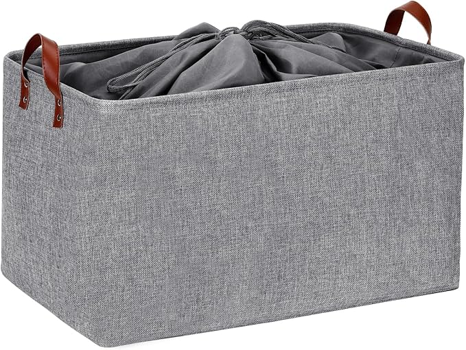 DULLEMELO Extra Large Grey Basket for Organizing, Collapsible Fabric Storage Basket with Handles, 70L Oversized Storage Bin, Large Closet Toys Blanket Organizer for Living Room, Laundry, Nursery