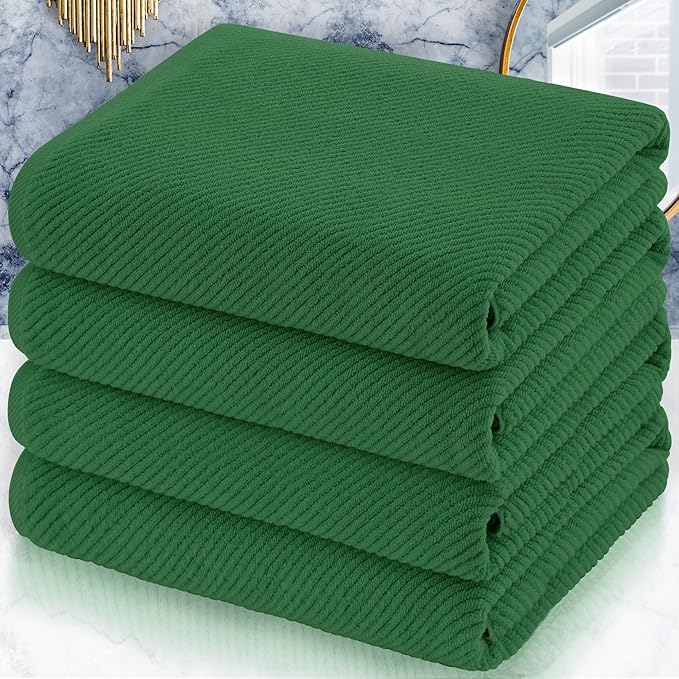 VOOVA & MOVAS Hunter Green Bath Towels, Bath Towels Set of 4, Large 30" x 56" - 100% Cotton | Quick Dry | Thick | Soft | Absorbent, Light Weight Shower Towels, Luxury Towel Gift Set