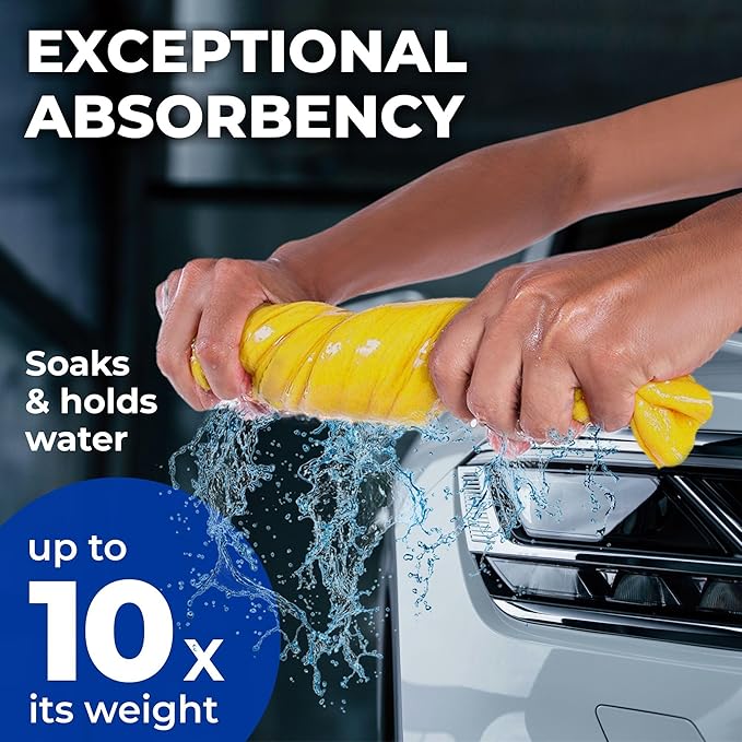 Premium XL Shammy Towel for Car - 2pk (34”x25”) - Super Absorbent Chamois Cloth - Spots & Scratch-Free - Reusable Car Drying Towels