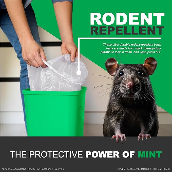 Mint-X MintFlex Rodent Repellent Trash Bags, Tall Kitchen Drawstring Bags, 1 FT 11 ¾ Inches X 2 FT 1 Inch, 0.90 MIL, 13 Gallon, 40 Count