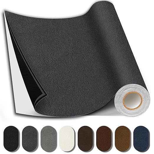 Suede Repair Patch, 17X158 Inch Fabric Large Repair Tape, Self-Adhesive Patches for Furniture, Sofa, Car Interior, Shoes, Hand Bag, Clothing (Dark Grey, 17X158 Inch)