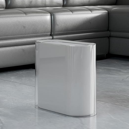 IEEK Small Waste Basket Slim Trash Can 3.2 Gallon/12L Clear and White Garbage Can Rectangle Plastic Wastebaskets Container Bin for Narrow Spaces Office,Bathroom, Bedroom,Kitchen,Living Room,Study