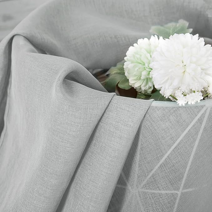 Tollpiz Sheer Curtains Linen Textured Living Room Curtain Sheers Light Filtering Rod Pocket Voile Curtains for Bedroom, 42 x 63 inches Long, Silver Grey, Set of 2 Panels