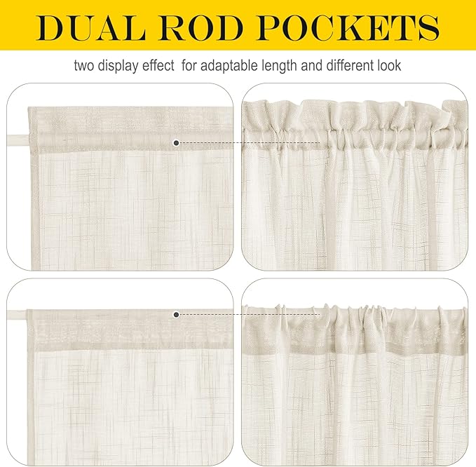 NICETOWN Sidelight Door Curtains 72 Inches Long for Windows Linen Sheer Privacy Protect Light Filtering French Door Side Curtain Panels with Tie Back, 12 Inch Width, 1 Panel, Beige