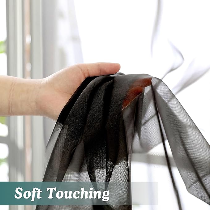 Chyhomenyc Black Sheer Curtains 90 Inches Long 2 Panels, Light Filtering Black Curtains for Living Room, Soft Gentle Voile Rod Pocket Bedroom Window Drapes, 59Wx90L Inch, 2PCS